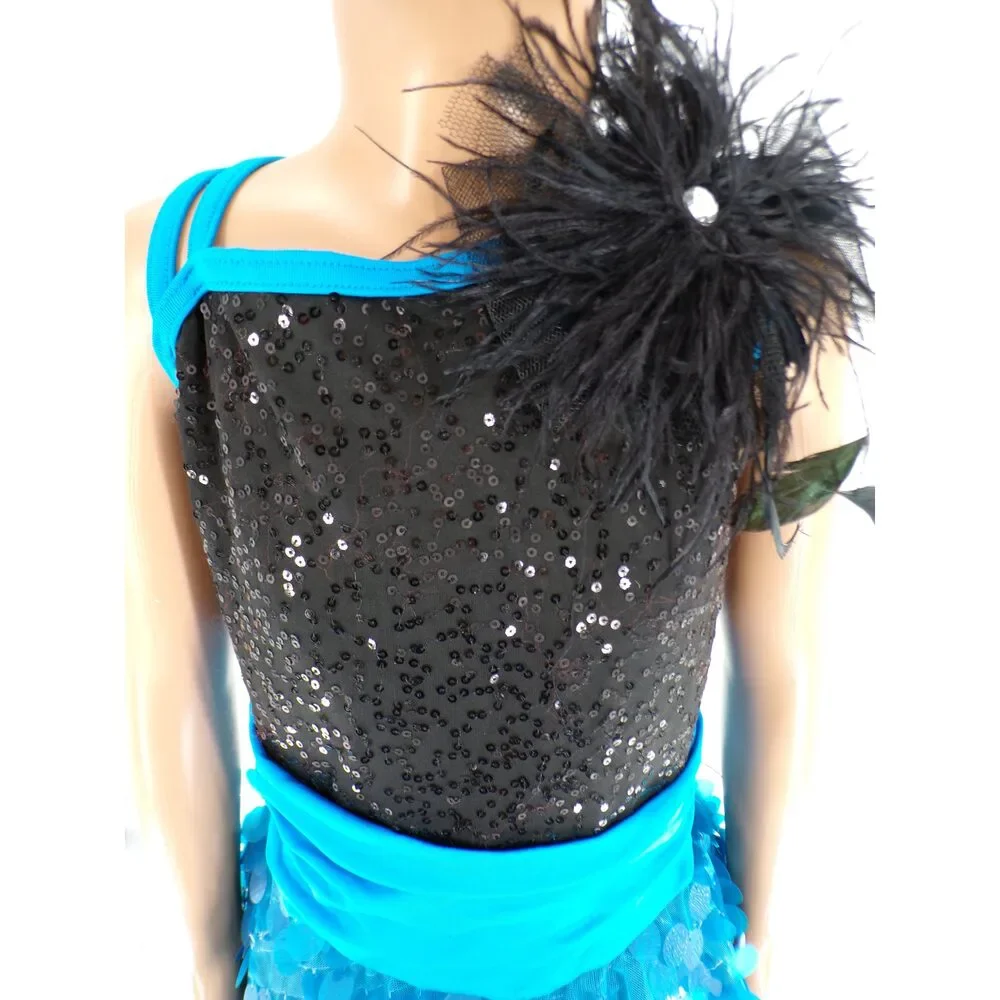Pre-Owned Dance Costume Weissman 7806 Medium Child Turquoise Dress Jazz Musical